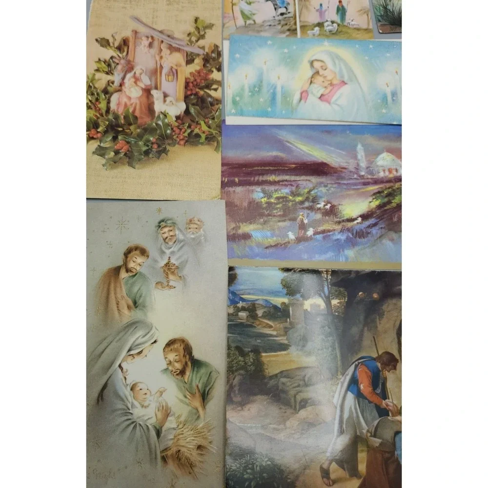 10 Old Used Vtg CHRISTMAS CARD Fronts 4 Craft Nativity 3 Kings Bae Jesus Mary Jo